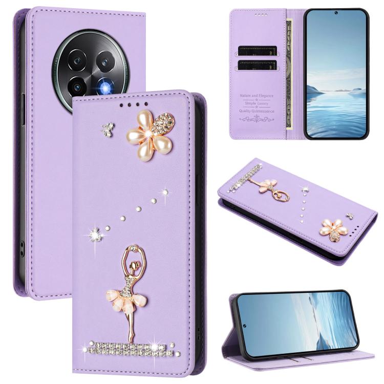 Ballet Girl Diamond Studded RFID Vegan Leather Phone Case, For Realme GT 7 Pro 5G / GT7 Pro Racing, For Realme C63 5G Global, For Realme 12 5G Global / 12x 5G Global, For Realme Note 60 4G Global, For Realme 13+ 5G Global                               ...