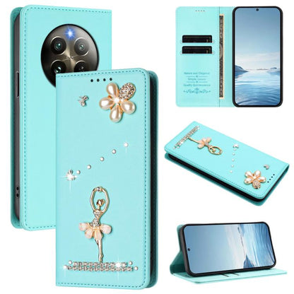 Ballet Girl Diamond Studded RFID Vegan Leather Phone Case, For Realme GT 7 Pro 5G / GT7 Pro Racing, For Realme C63 5G Global, For Realme 12 5G Global / 12x 5G Global, For Realme Note 60 4G Global, For Realme 13+ 5G Global                               ...