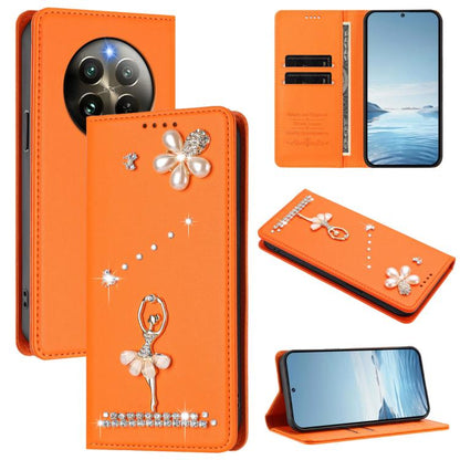 Ballet Girl Diamond Studded RFID Vegan Leather Phone Case, For Realme GT 7 Pro 5G / GT7 Pro Racing, For Realme C63 5G Global, For Realme 12 5G Global / 12x 5G Global, For Realme Note 60 4G Global, For Realme 13+ 5G Global                               ...