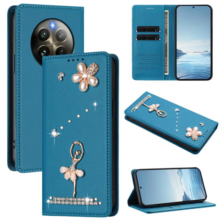 Ballet Girl Diamond Studded RFID Vegan Leather Phone Case, For Realme GT 7 Pro 5G / GT7 Pro Racing, For Realme C63 5G Global, For Realme 12 5G Global / 12x 5G Global, For Realme Note 60 4G Global, For Realme 13+ 5G Global                               ...