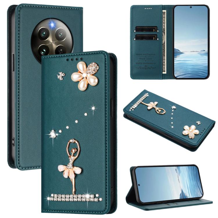 Ballet Girl Diamond Studded RFID Vegan Leather Phone Case, For Realme GT 7 Pro 5G / GT7 Pro Racing, For Realme C63 5G Global, For Realme 12 5G Global / 12x 5G Global, For Realme Note 60 4G Global, For Realme 13+ 5G Global                               ...