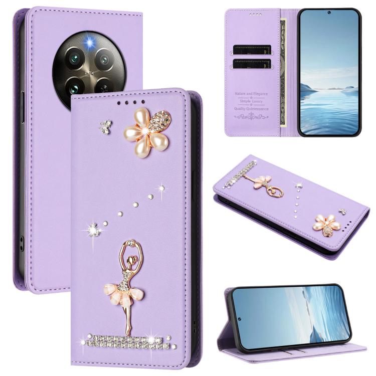 Ballet Girl Diamond Studded RFID Vegan Leather Phone Case, For Realme GT 7 Pro 5G / GT7 Pro Racing, For Realme C63 5G Global, For Realme 12 5G Global / 12x 5G Global, For Realme Note 60 4G Global, For Realme 13+ 5G Global                               ...