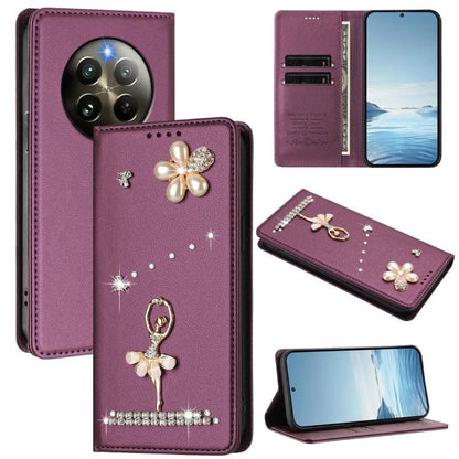 Ballet Girl Diamond Studded RFID Vegan Leather Phone Case, For Realme GT 7 Pro 5G / GT7 Pro Racing, For Realme C63 5G Global, For Realme 12 5G Global / 12x 5G Global, For Realme Note 60 4G Global, For Realme 13+ 5G Global                               ...