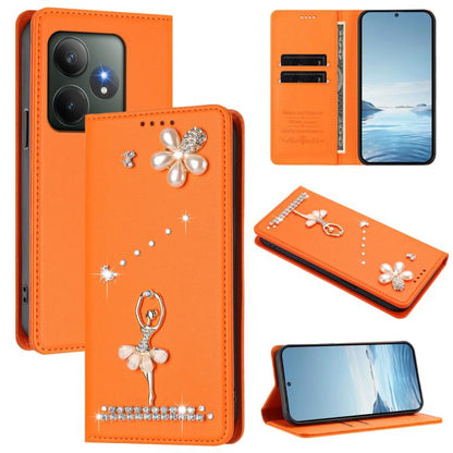 Ballet Girl Diamond Studded RFID Vegan Leather Phone Case, For Realme GT 7 Pro 5G / GT7 Pro Racing, For Realme C63 5G Global, For Realme 12 5G Global / 12x 5G Global, For Realme Note 60 4G Global, For Realme 13+ 5G Global                               ...