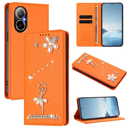 Ballet Girl Diamond Studded RFID Vegan Leather Phone Case, For Realme GT 7 Pro 5G / GT7 Pro Racing, For Realme C63 5G Global, For Realme 12 5G Global / 12x 5G Global, For Realme Note 60 4G Global, For Realme 13+ 5G Global                               ...