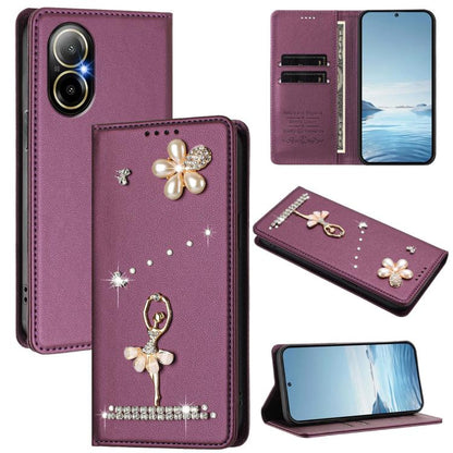 Ballet Girl Diamond Studded RFID Vegan Leather Phone Case, For Realme GT 7 Pro 5G / GT7 Pro Racing, For Realme C63 5G Global, For Realme 12 5G Global / 12x 5G Global, For Realme Note 60 4G Global, For Realme 13+ 5G Global                               ...