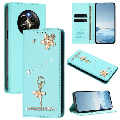 Ballet Girl Diamond Studded RFID Vegan Leather Phone Case, For Realme GT 7 Pro 5G / GT7 Pro Racing, For Realme C63 5G Global, For Realme 12 5G Global / 12x 5G Global, For Realme Note 60 4G Global, For Realme 13+ 5G Global                               ...