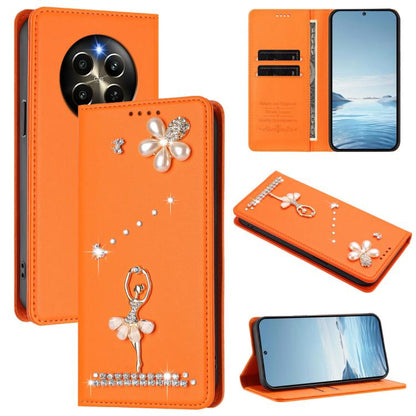 Ballet Girl Diamond Studded RFID Vegan Leather Phone Case, For Realme GT 7 Pro 5G / GT7 Pro Racing, For Realme C63 5G Global, For Realme 12 5G Global / 12x 5G Global, For Realme Note 60 4G Global, For Realme 13+ 5G Global                               ...