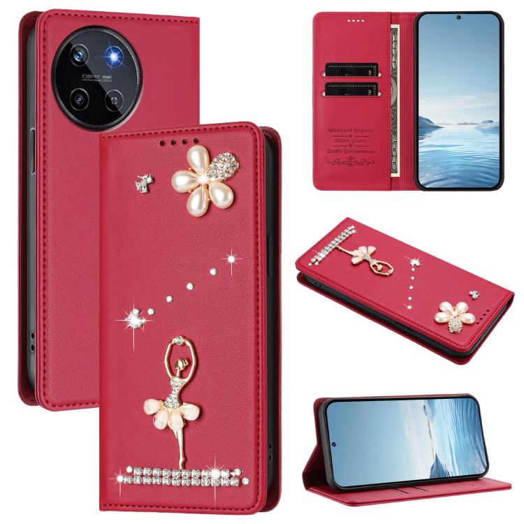 Ballet Girl Diamond Studded RFID Vegan Leather Phone Case, For Realme GT 7 Pro 5G / GT7 Pro Racing, For Realme C63 5G Global, For Realme 12 5G Global / 12x 5G Global, For Realme Note 60 4G Global, For Realme 13+ 5G Global                               ...