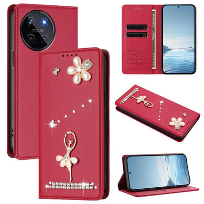 Ballet Girl Diamond Studded RFID Vegan Leather Phone Case, For Realme GT 7 Pro 5G / GT7 Pro Racing, For Realme C63 5G Global, For Realme 12 5G Global / 12x 5G Global, For Realme Note 60 4G Global, For Realme 13+ 5G Global                               ...