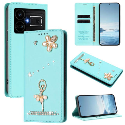 Ballet Girl Diamond Studded RFID Vegan Leather Phone Case, For Realme GT5 240W 5G / GT5 5G, For Realme Narzo 60 Pro Global, For Realme C65 4G Global, For Realme C55 4G Global / Narzo N55, For Realme C33 2023 / C33, For Realme 10T 5G / 10s 5G / 9i      ...