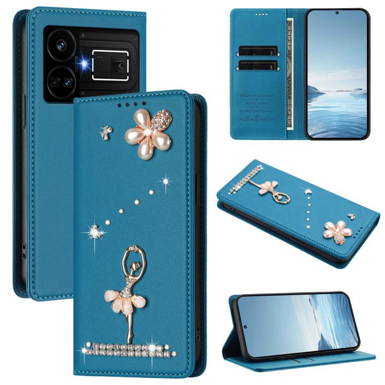 Ballet Girl Diamond Studded RFID Vegan Leather Phone Case, For Realme GT5 240W 5G / GT5 5G, For Realme Narzo 60 Pro Global, For Realme C65 4G Global, For Realme C55 4G Global / Narzo N55, For Realme C33 2023 / C33, For Realme 10T 5G / 10s 5G / 9i      ...