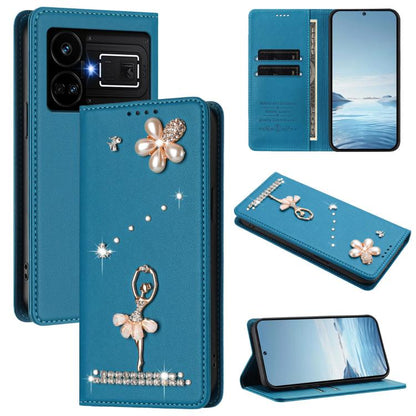 Ballet Girl Diamond Studded RFID Vegan Leather Phone Case, For Realme GT5 240W 5G / GT5 5G, For Realme Narzo 60 Pro Global, For Realme C65 4G Global, For Realme C55 4G Global / Narzo N55, For Realme C33 2023 / C33, For Realme 10T 5G / 10s 5G / 9i      ...