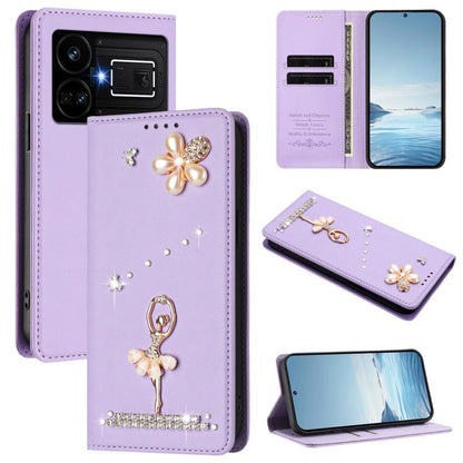 Ballet Girl Diamond Studded RFID Vegan Leather Phone Case, For Realme GT5 240W 5G / GT5 5G, For Realme Narzo 60 Pro Global, For Realme C65 4G Global, For Realme C55 4G Global / Narzo N55, For Realme C33 2023 / C33, For Realme 10T 5G / 10s 5G / 9i      ...