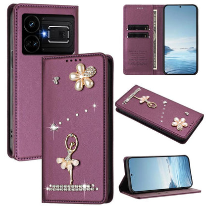 Ballet Girl Diamond Studded RFID Vegan Leather Phone Case, For Realme GT5 240W 5G / GT5 5G, For Realme Narzo 60 Pro Global, For Realme C65 4G Global, For Realme C55 4G Global / Narzo N55, For Realme C33 2023 / C33, For Realme 10T 5G / 10s 5G / 9i      ...