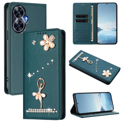 Ballet Girl Diamond Studded RFID Vegan Leather Phone Case, For Realme GT5 240W 5G / GT5 5G, For Realme Narzo 60 Pro Global, For Realme C65 4G Global, For Realme C55 4G Global / Narzo N55, For Realme C33 2023 / C33, For Realme 10T 5G / 10s 5G / 9i      ...