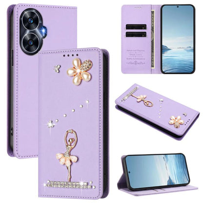 Ballet Girl Diamond Studded RFID Vegan Leather Phone Case, For Realme GT5 240W 5G / GT5 5G, For Realme Narzo 60 Pro Global, For Realme C65 4G Global, For Realme C55 4G Global / Narzo N55, For Realme C33 2023 / C33, For Realme 10T 5G / 10s 5G / 9i      ...