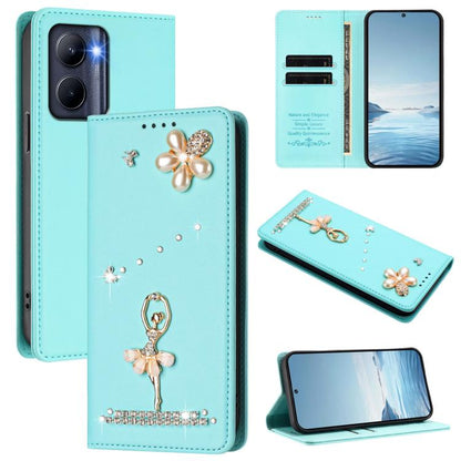 Ballet Girl Diamond Studded RFID Vegan Leather Phone Case, For Realme GT5 240W 5G / GT5 5G, For Realme Narzo 60 Pro Global, For Realme C65 4G Global, For Realme C55 4G Global / Narzo N55, For Realme C33 2023 / C33, For Realme 10T 5G / 10s 5G / 9i      ...