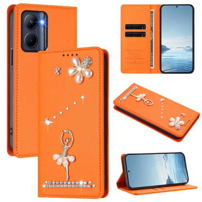 Ballet Girl Diamond Studded RFID Vegan Leather Phone Case, For Realme GT5 240W 5G / GT5 5G, For Realme Narzo 60 Pro Global, For Realme C65 4G Global, For Realme C55 4G Global / Narzo N55, For Realme C33 2023 / C33, For Realme 10T 5G / 10s 5G / 9i      ...