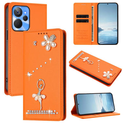 Ballet Girl Diamond Studded RFID Vegan Leather Phone Case, For Realme GT5 240W 5G / GT5 5G, For Realme Narzo 60 Pro Global, For Realme C65 4G Global, For Realme C55 4G Global / Narzo N55, For Realme C33 2023 / C33, For Realme 10T 5G / 10s 5G / 9i      ...
