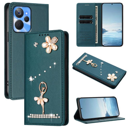 Ballet Girl Diamond Studded RFID Vegan Leather Phone Case, For Realme GT5 240W 5G / GT5 5G, For Realme Narzo 60 Pro Global, For Realme C65 4G Global, For Realme C55 4G Global / Narzo N55, For Realme C33 2023 / C33, For Realme 10T 5G / 10s 5G / 9i      ...
