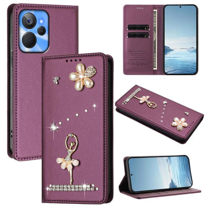 Ballet Girl Diamond Studded RFID Vegan Leather Phone Case, For Realme GT5 240W 5G / GT5 5G, For Realme Narzo 60 Pro Global, For Realme C65 4G Global, For Realme C55 4G Global / Narzo N55, For Realme C33 2023 / C33, For Realme 10T 5G / 10s 5G / 9i      ...