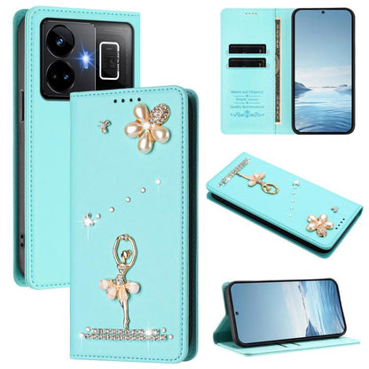 Ballet Girl Diamond Studded RFID Vegan Leather Phone Case, For Realme GT5 240W 5G / GT5 5G, For Realme Narzo 60 Pro Global, For Realme C65 4G Global, For Realme C55 4G Global / Narzo N55, For Realme C33 2023 / C33, For Realme 10T 5G / 10s 5G / 9i      ...