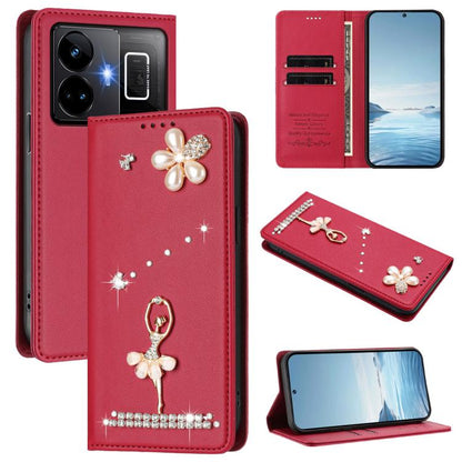 Ballet Girl Diamond Studded RFID Vegan Leather Phone Case, For Realme GT5 240W 5G / GT5 5G, For Realme Narzo 60 Pro Global, For Realme C65 4G Global, For Realme C55 4G Global / Narzo N55, For Realme C33 2023 / C33, For Realme 10T 5G / 10s 5G / 9i      ...