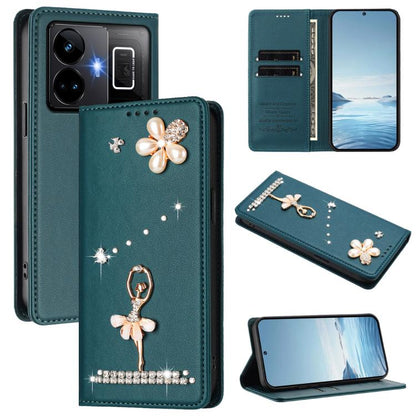 Ballet Girl Diamond Studded RFID Vegan Leather Phone Case, For Realme GT5 240W 5G / GT5 5G, For Realme Narzo 60 Pro Global, For Realme C65 4G Global, For Realme C55 4G Global / Narzo N55, For Realme C33 2023 / C33, For Realme 10T 5G / 10s 5G / 9i      ...