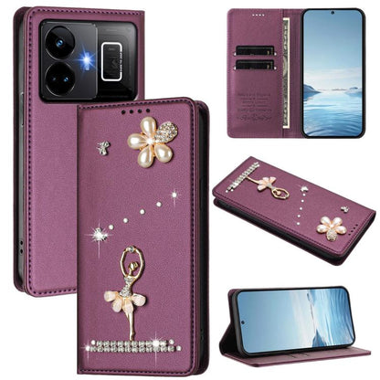 Ballet Girl Diamond Studded RFID Vegan Leather Phone Case, For Realme GT5 240W 5G / GT5 5G, For Realme Narzo 60 Pro Global, For Realme C65 4G Global, For Realme C55 4G Global / Narzo N55, For Realme C33 2023 / C33, For Realme 10T 5G / 10s 5G / 9i      ...