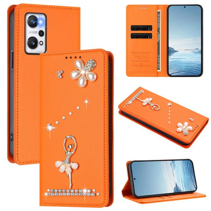 Ballet Girl Diamond Studded RFID Vegan Leather Phone Case, For Realme GT5 240W 5G / GT5 5G, For Realme Narzo 60 Pro Global, For Realme C65 4G Global, For Realme C55 4G Global / Narzo N55, For Realme C33 2023 / C33, For Realme 10T 5G / 10s 5G / 9i      ...