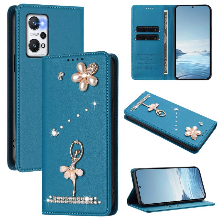 Ballet Girl Diamond Studded RFID Vegan Leather Phone Case, For Realme GT5 240W 5G / GT5 5G, For Realme Narzo 60 Pro Global, For Realme C65 4G Global, For Realme C55 4G Global / Narzo N55, For Realme C33 2023 / C33, For Realme 10T 5G / 10s 5G / 9i      ...
