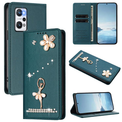 Ballet Girl Diamond Studded RFID Vegan Leather Phone Case, For Realme GT5 240W 5G / GT5 5G, For Realme Narzo 60 Pro Global, For Realme C65 4G Global, For Realme C55 4G Global / Narzo N55, For Realme C33 2023 / C33, For Realme 10T 5G / 10s 5G / 9i      ...