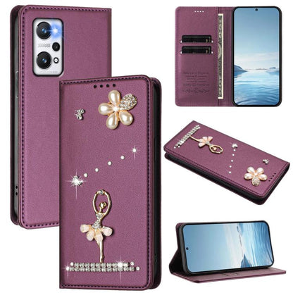 Ballet Girl Diamond Studded RFID Vegan Leather Phone Case, For Realme GT5 240W 5G / GT5 5G, For Realme Narzo 60 Pro Global, For Realme C65 4G Global, For Realme C55 4G Global / Narzo N55, For Realme C33 2023 / C33, For Realme 10T 5G / 10s 5G / 9i      ...