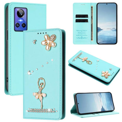 Ballet Girl Diamond Studded RFID Vegan Leather Phone Case, For Realme GT5 240W 5G / GT5 5G, For Realme Narzo 60 Pro Global, For Realme C65 4G Global, For Realme C55 4G Global / Narzo N55, For Realme C33 2023 / C33, For Realme 10T 5G / 10s 5G / 9i      ...