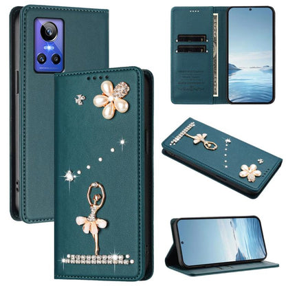 Ballet Girl Diamond Studded RFID Vegan Leather Phone Case, For Realme GT5 240W 5G / GT5 5G, For Realme Narzo 60 Pro Global, For Realme C65 4G Global, For Realme C55 4G Global / Narzo N55, For Realme C33 2023 / C33, For Realme 10T 5G / 10s 5G / 9i      ...