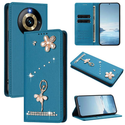 Ballet Girl Diamond Studded RFID Vegan Leather Phone Case, For Realme GT5 240W 5G / GT5 5G, For Realme Narzo 60 Pro Global, For Realme C65 4G Global, For Realme C55 4G Global / Narzo N55, For Realme C33 2023 / C33, For Realme 10T 5G / 10s 5G / 9i      ...