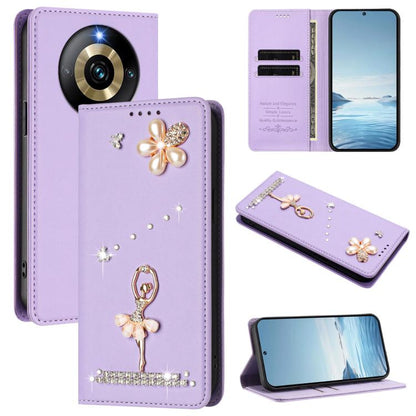 Ballet Girl Diamond Studded RFID Vegan Leather Phone Case, For Realme GT5 240W 5G / GT5 5G, For Realme Narzo 60 Pro Global, For Realme C65 4G Global, For Realme C55 4G Global / Narzo N55, For Realme C33 2023 / C33, For Realme 10T 5G / 10s 5G / 9i      ...