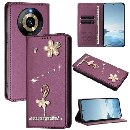 Ballet Girl Diamond Studded RFID Vegan Leather Phone Case, For Realme GT5 240W 5G / GT5 5G, For Realme Narzo 60 Pro Global, For Realme C65 4G Global, For Realme C55 4G Global / Narzo N55, For Realme C33 2023 / C33, For Realme 10T 5G / 10s 5G / 9i      ...