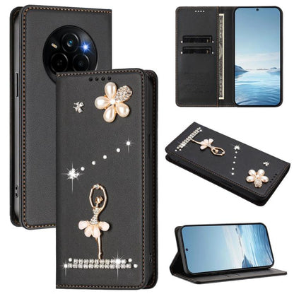 Ballet Girl Diamond Studded RFID Vegan Leather Phone Case, For Realme C71 4G Global, For Realme GT 7 5G Global, For Realme V70 5G / C75 5G, For Realme Narzo 80 Pro / 14 Pro 5G India, For Realme C75 4G Global / P3x 5G, For Realme Narzo 80x              ...