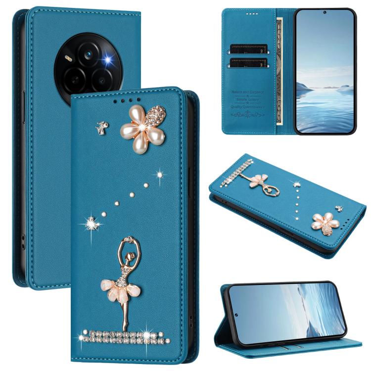 Ballet Girl Diamond Studded RFID Vegan Leather Phone Case, For Realme C71 4G Global, For Realme GT 7 5G Global, For Realme V70 5G / C75 5G, For Realme Narzo 80 Pro / 14 Pro 5G India, For Realme C75 4G Global / P3x 5G, For Realme Narzo 80x              ...