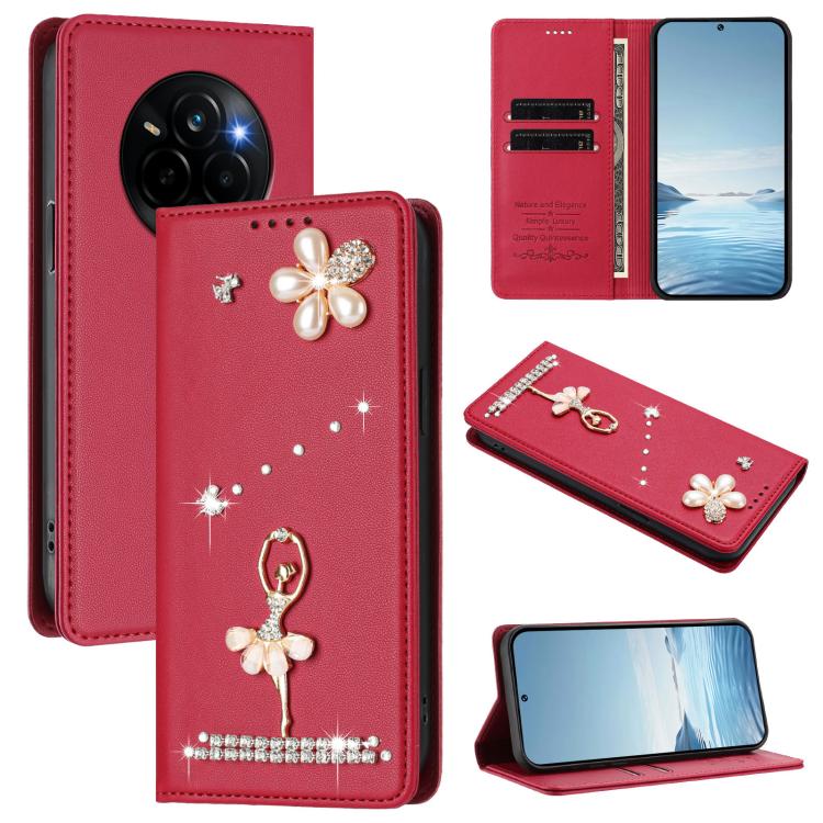Ballet Girl Diamond Studded RFID Vegan Leather Phone Case, For Realme C71 4G Global, For Realme GT 7 5G Global, For Realme V70 5G / C75 5G, For Realme Narzo 80 Pro / 14 Pro 5G India, For Realme C75 4G Global / P3x 5G, For Realme Narzo 80x              ...