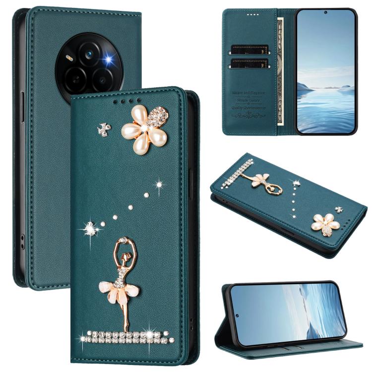 Ballet Girl Diamond Studded RFID Vegan Leather Phone Case, For Realme C71 4G Global, For Realme GT 7 5G Global, For Realme V70 5G / C75 5G, For Realme Narzo 80 Pro / 14 Pro 5G India, For Realme C75 4G Global / P3x 5G, For Realme Narzo 80x              ...