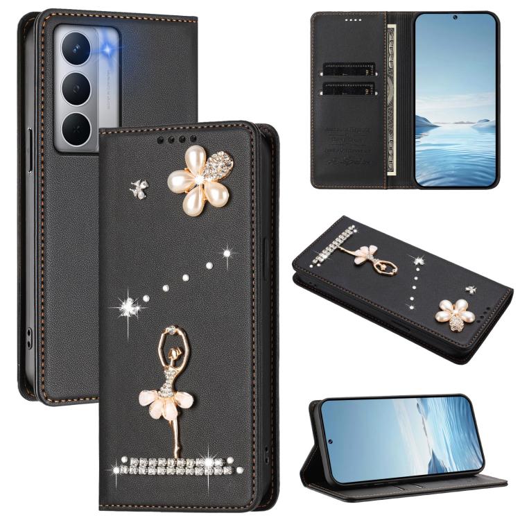 Ballet Girl Diamond Studded RFID Vegan Leather Phone Case, For Realme C71 4G Global, For Realme GT 7 5G Global, For Realme V70 5G / C75 5G, For Realme Narzo 80 Pro / 14 Pro 5G India, For Realme C75 4G Global / P3x 5G, For Realme Narzo 80x              ...