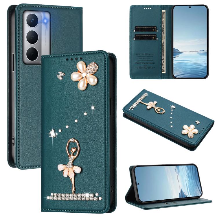 Ballet Girl Diamond Studded RFID Vegan Leather Phone Case, For Realme C71 4G Global, For Realme GT 7 5G Global, For Realme V70 5G / C75 5G, For Realme Narzo 80 Pro / 14 Pro 5G India, For Realme C75 4G Global / P3x 5G, For Realme Narzo 80x              ...