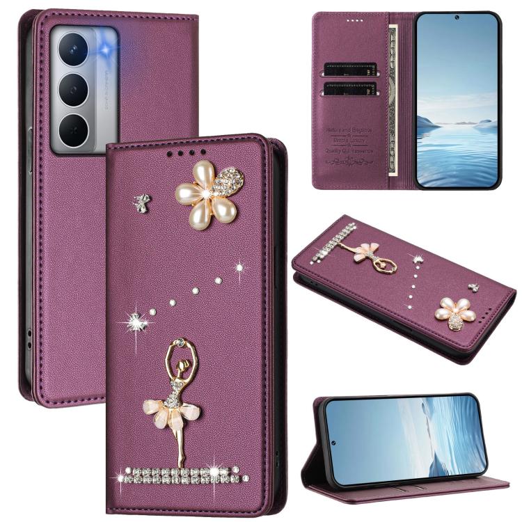 Ballet Girl Diamond Studded RFID Vegan Leather Phone Case, For Realme C71 4G Global, For Realme GT 7 5G Global, For Realme V70 5G / C75 5G, For Realme Narzo 80 Pro / 14 Pro 5G India, For Realme C75 4G Global / P3x 5G, For Realme Narzo 80x              ...