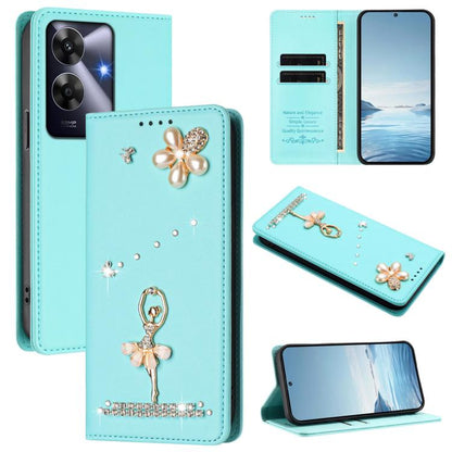 Ballet Girl Diamond Studded RFID Vegan Leather Phone Case, For Realme GT 7 Pro 5G / GT7 Pro Racing, For Realme C63 5G Global, For Realme 12 5G Global / 12x 5G Global, For Realme Note 60 4G Global, For Realme 13+ 5G Global                               ...