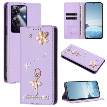 Ballet Girl Diamond Studded RFID Vegan Leather Phone Case, For Realme GT 7 Pro 5G / GT7 Pro Racing, For Realme C63 5G Global, For Realme 12 5G Global / 12x 5G Global, For Realme Note 60 4G Global, For Realme 13+ 5G Global                               ...