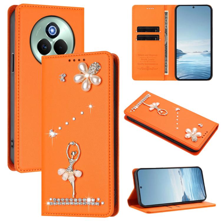 Ballet Girl Diamond Studded RFID Vegan Leather Phone Case, For Realme C71 4G Global, For Realme GT 7 5G Global, For Realme V70 5G / C75 5G, For Realme Narzo 80 Pro / 14 Pro 5G India, For Realme C75 4G Global / P3x 5G, For Realme Narzo 80x              ...