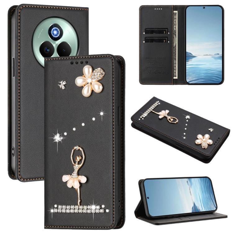 Ballet Girl Diamond Studded RFID Vegan Leather Phone Case, For Realme C71 4G Global, For Realme GT 7 5G Global, For Realme V70 5G / C75 5G, For Realme Narzo 80 Pro / 14 Pro 5G India, For Realme C75 4G Global / P3x 5G, For Realme Narzo 80x              ...